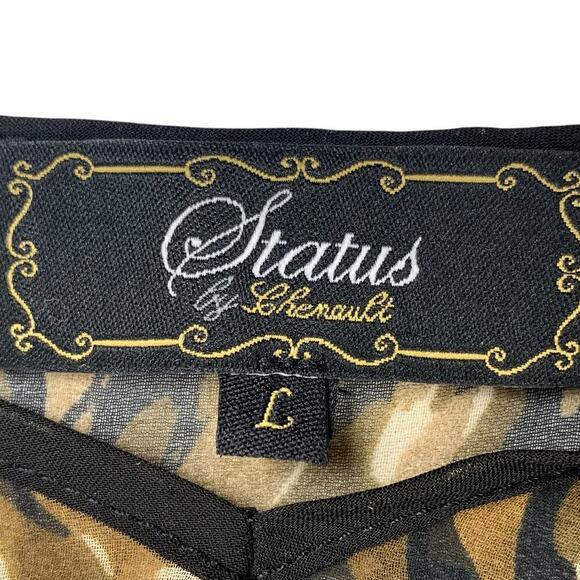 Status by Chenault Brown Black & Cream Sheer Leopared Print Flowy Blouse Size L - Picture 5 of 7